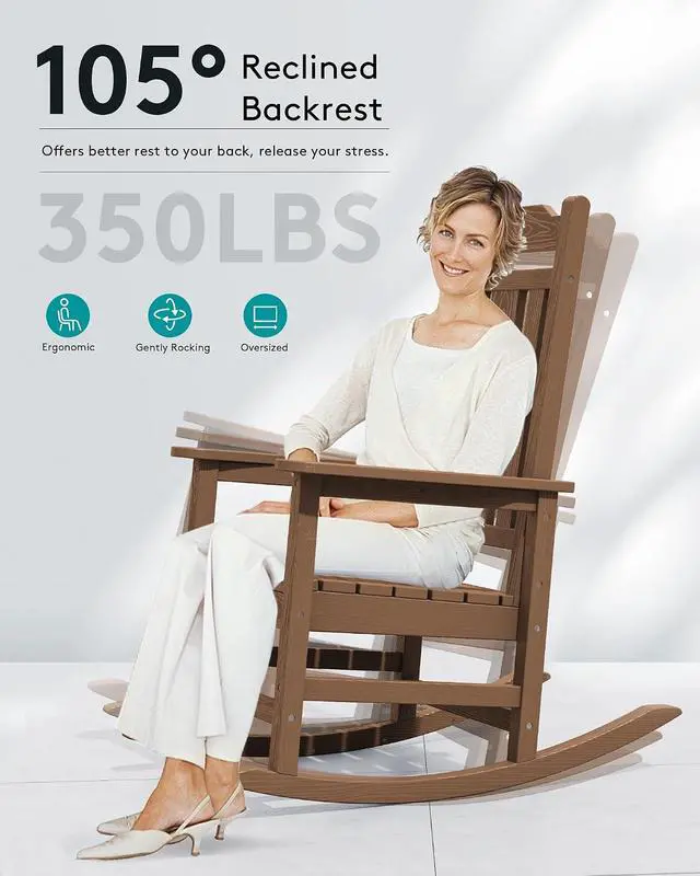 Alt view image 6 of 7 - Outdoor Rocking Chair Set of 6, Patio Rocking Chair Sets, HDPE Rocking Chair for Adults, Brown