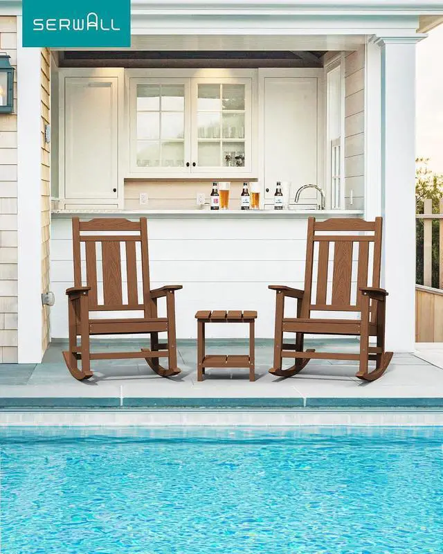 Alt view image 7 of 7 - Outdoor Rocking Chair Set of 6, Patio Rocking Chair Sets, HDPE Rocking Chair for Adults, Brown