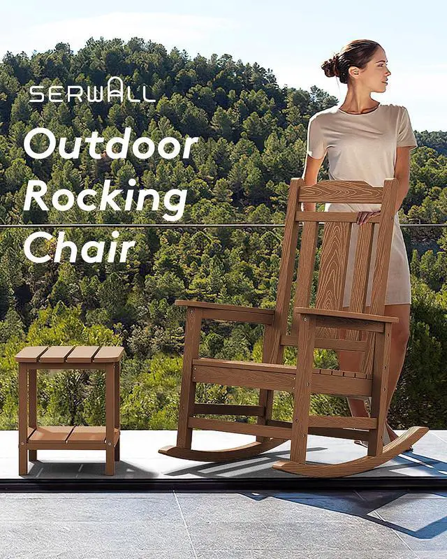 Alt view image 7 of 7 - Oversized Rocking Chair, HDPE Outdoor Rocking Chairs, Patio Rocking Chair Sets for Adults, Brown