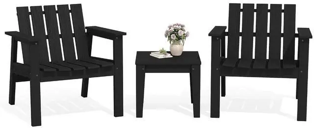 Main image of Adirondack Chair Set, Includes Adirondack Chairs Set of 2 and 1 Piece Outdoor Side Table, HDPE Bistro Set- Black