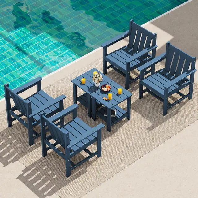Main image of SEWRWALL Patio Furniture Set, HDPE Material All Weather Use Adirondack Chair Set with Side Table for Balcony, Porch, Garden, Backyard- Navy