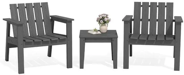Main image of Bistro Set, Includes Adirondack Chairs Set of 2 and 1 Piece Outdoor Side Table, HDPE Bistro Set- Gray