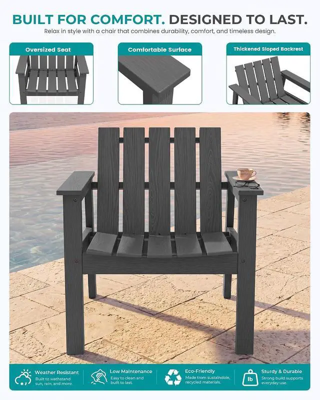 Alt view image 6 of 7 - Bistro Set, Includes Adirondack Chairs Set of 2 and 1 Piece Outdoor Side Table, HDPE Bistro Set- Gray