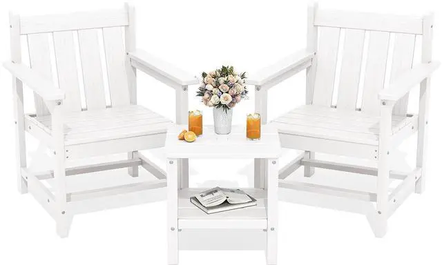 Main image of SEWRWALL 3 Pieces Patio Bistro Set, All Weather Adirondack Chair Set with Side Table, HDPE Material Outdoor Patio Furniture Set for Balcony, Porch, Garden, Backyard- White