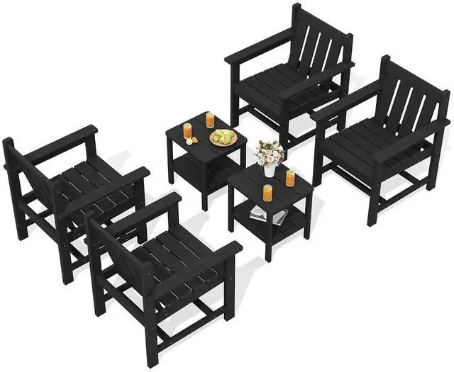Main image of SEWRWALL Patio Furniture Set, HDPE Material All Weather Use Adirondack Chair Set with Side Table for Balcony, Porch, Garden, Backyard- Black