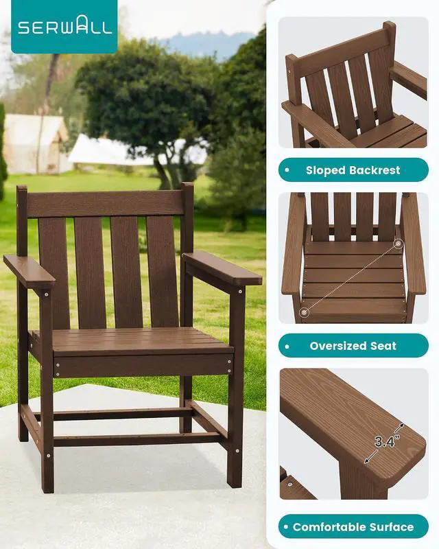 Alt view image 5 of 7 - SEWRWALL Patio Furniture Set, HDPE Material All Weather Use Adirondack Chair Set with Side Table for Balcony, Porch, Garden, Backyard- Brown