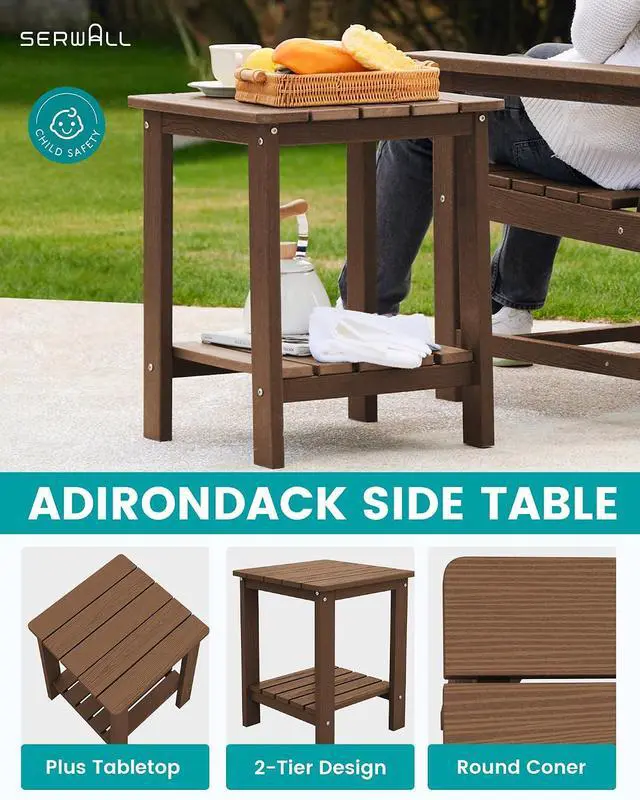 Alt view image 6 of 7 - SEWRWALL Patio Furniture Set, HDPE Material All Weather Use Adirondack Chair Set with Side Table for Balcony, Porch, Garden, Backyard- Brown