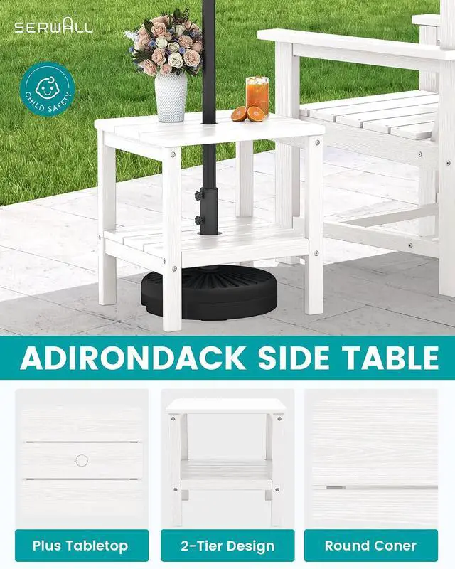 Alt view image 2 of 7 - SEWRWALL Patio Furniture Set, HDPE Material All Weather Use Adirondack Chair Set with Side Table for Balcony, Porch, Garden, Backyard- White