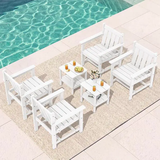 Main image of SEWRWALL Patio Furniture Set, HDPE Material All Weather Use Adirondack Chair Set with Side Table for Balcony, Porch, Garden, Backyard- White
