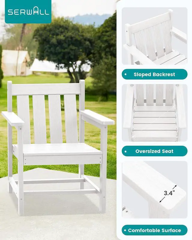 Alt view image 6 of 7 - SEWRWALL Patio Furniture Set, HDPE Material All Weather Use Adirondack Chair Set with Side Table for Balcony, Porch, Garden, Backyard- White