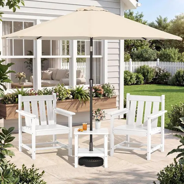 Alt view image 7 of 7 - SEWRWALL Patio Furniture Set, HDPE Material All Weather Use Adirondack Chair Set with Side Table for Balcony, Porch, Garden, Backyard- White