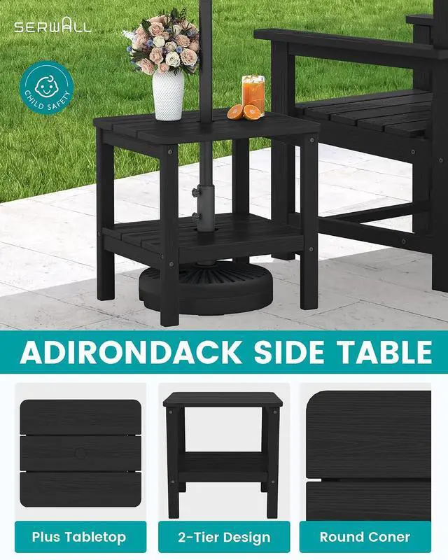 Alt view image 2 of 7 - SEWRWALL 3 Pieces Patio Bistro Set, All Weather Adirondack Chair Set with Side Table, HDPE Material Outdoor Patio Furniture Set for Balcony, Porch, Garden, Backyard- Black