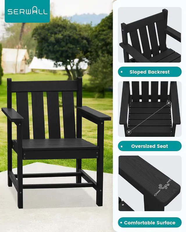 Alt view image 5 of 7 - SEWRWALL 3 Pieces Patio Bistro Set, All Weather Adirondack Chair Set with Side Table, HDPE Material Outdoor Patio Furniture Set for Balcony, Porch, Garden, Backyard- Black