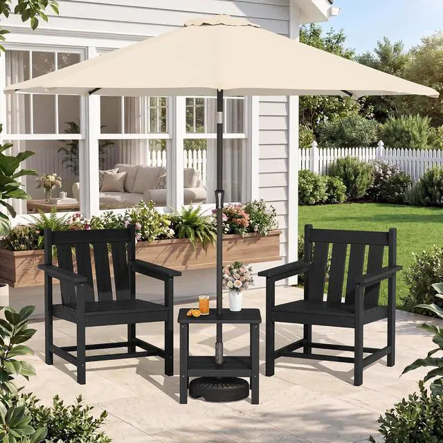 Alt view image 3 of 7 - SEWRWALL 3 Pieces Patio Bistro Set, All Weather Adirondack Chair Set with Side Table, HDPE Material Outdoor Patio Furniture Set for Balcony, Porch, Garden, Backyard- Black