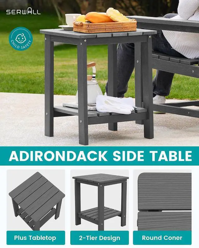 Alt view image 4 of 7 - SEWRWALL Patio Furniture Set, HDPE Material All Weather Use Adirondack Chair Set with Side Table for Balcony, Porch, Garden, Backyard- Gray