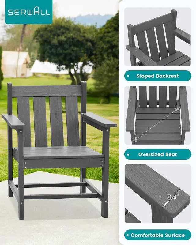 Alt view image 5 of 7 - SEWRWALL Patio Furniture Set, HDPE Material All Weather Use Adirondack Chair Set with Side Table for Balcony, Porch, Garden, Backyard- Gray