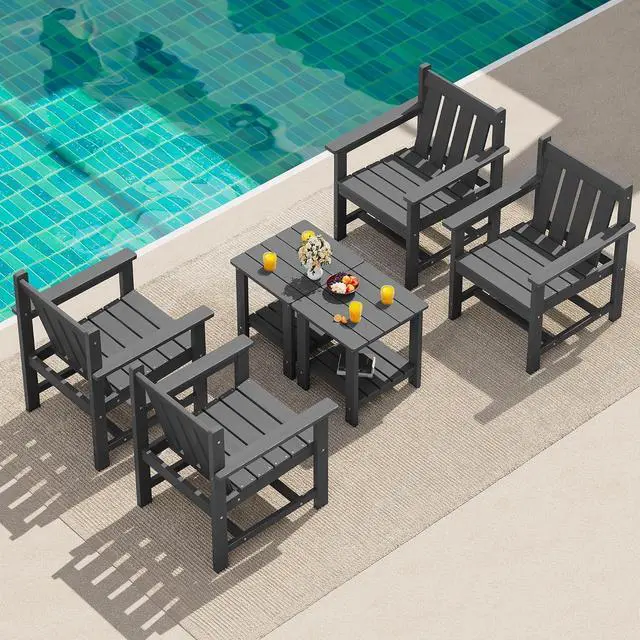 Main image of SEWRWALL Patio Furniture Set, HDPE Material All Weather Use Adirondack Chair Set with Side Table for Balcony, Porch, Garden, Backyard- Gray