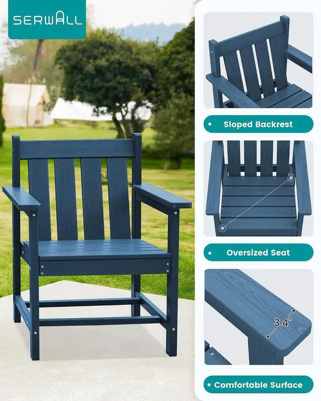 Alt view image 4 of 7 - SEWRWALL 3 Pieces Patio Bistro Set, All Weather Adirondack Chair Set with Side Table, HDPE Material Outdoor Patio Furniture Set for Balcony, Porch, Garden, Backyard- Navy