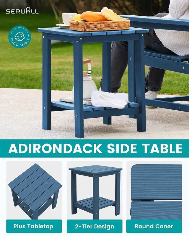 Alt view image 5 of 7 - SEWRWALL 3 Pieces Patio Bistro Set, All Weather Adirondack Chair Set with Side Table, HDPE Material Outdoor Patio Furniture Set for Balcony, Porch, Garden, Backyard- Navy