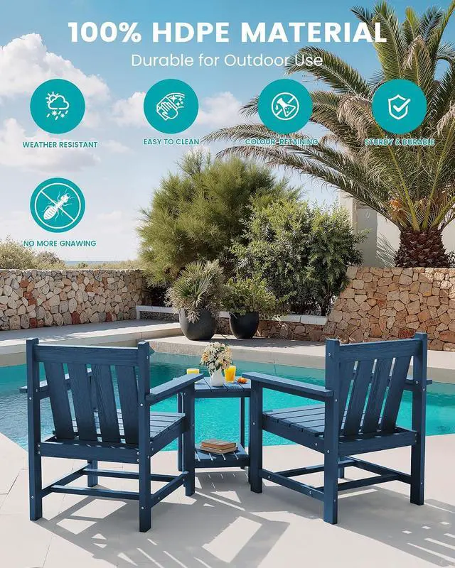 Alt view image 6 of 7 - SEWRWALL 3 Pieces Patio Bistro Set, All Weather Adirondack Chair Set with Side Table, HDPE Material Outdoor Patio Furniture Set for Balcony, Porch, Garden, Backyard- Navy