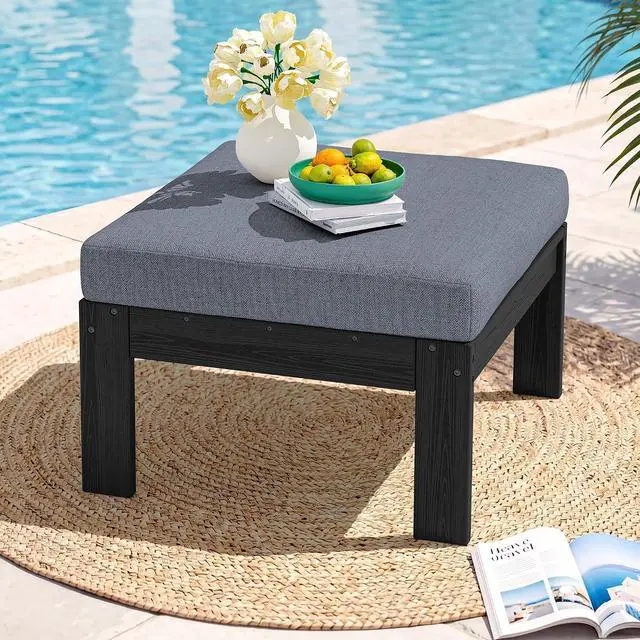 Main image of Outdoor Ottoman with Cushions for Sofa Set, Black HDPE Frame with Gray Cushions