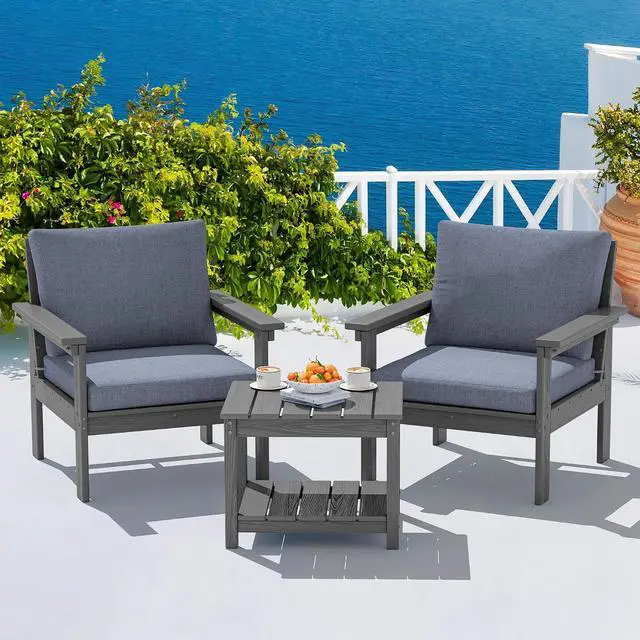 Main image of HDPE Patio Sofa Set, 3-piece Sectional Outdoor Furniture Set, All Weather Outdoor Couch Set Patio Furniture Set for Deck, Lawn, Grey Frame with Grey Cushion