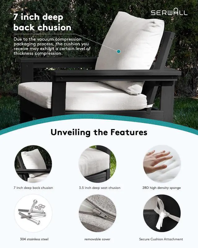 Alt view image 6 of 7 - Outdoor Sectional Sofa Set, 5-piece Outdoor Modula Couch Set with Ottoman, All Weather Patio Furniture Set with Chaise for Deck, Lawn, Black Frame with Khaki Cushion