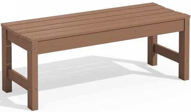 Main image of 47 Inches Outdoor Bench, All Weather HDPE Backless Bench with Wood Grain Texture for Garden Porch and Park, Curved Bench Seat for Comfort, Brown