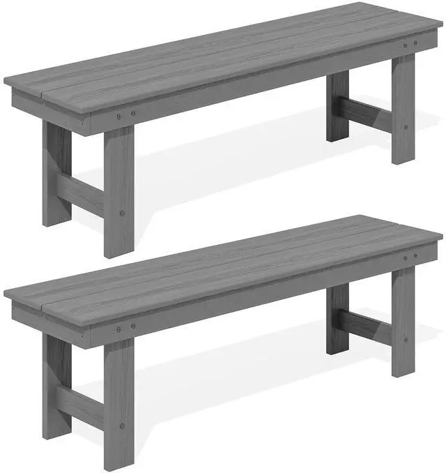Main image of 2-Person Outdoor Bench Backless, HDPE Outdoor Benches Weatherproof, 660 Lbs Weight Capacity, Poly Lumber Patio Furniture for Garden, Porch and Park, Grey, 2 Pack