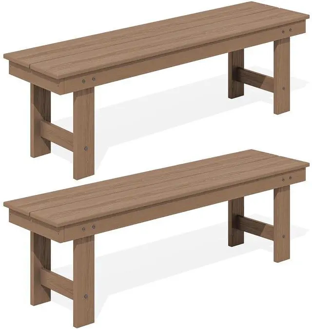 Main image of 2-Person Outdoor Bench Backless, HDPE Outdoor Benches Weatherproof, 660 Lbs Weight Capacity, Poly Lumber Patio Furniture for Garden, Porch and Park, Brown, 2 Pack