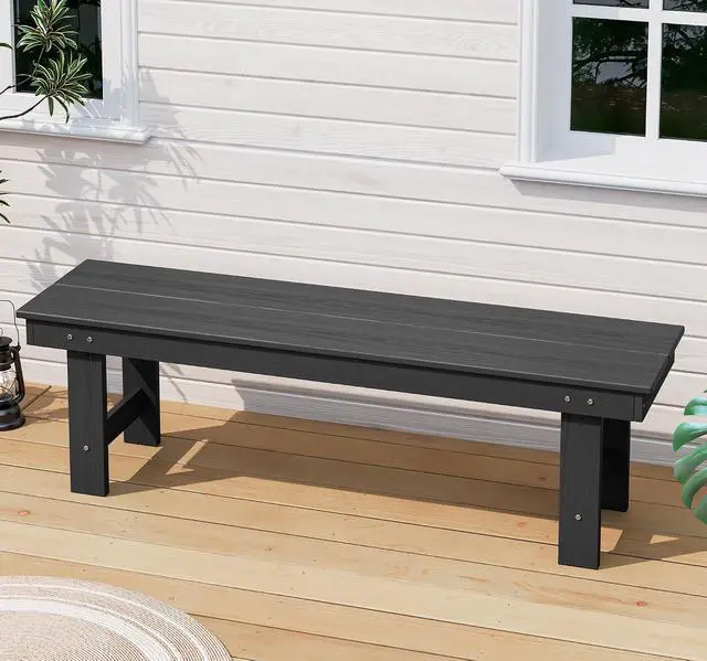 Alt view image 2 of 7 - 2-Person Outdoor Bench Backless, HDPE Outdoor Benches Weatherproof, 660 Lbs Weight Capacity, Poly Lumber Patio Furniture for Garden, Porch and Park, Black, 2 Pack