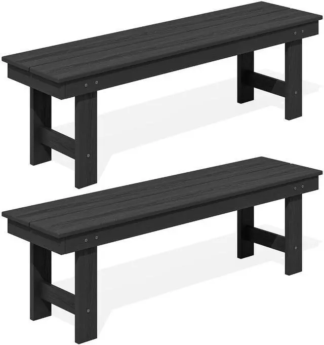 Main image of 2-Person Outdoor Bench Backless, HDPE Outdoor Benches Weatherproof, 660 Lbs Weight Capacity, Poly Lumber Patio Furniture for Garden, Porch and Park, Black, 2 Pack