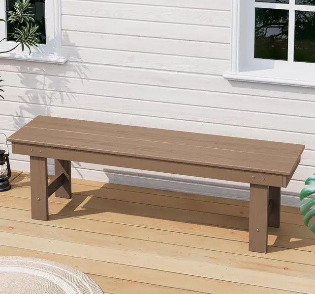 Alt view image 2 of 7 - 2-Person Outdoor Bench Backless, HDPE Outdoor Benches Weatherproof, 660 Lbs Weight Capacity, Poly Lumber Patio Furniture for Garden, Porch and Park, Brown, 2 Pack