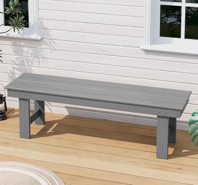 Alt view image 2 of 7 - 2-Person Outdoor Bench Backless, HDPE Outdoor Benches Weatherproof, 660 Lbs Weight Capacity, Poly Lumber Patio Furniture for Garden, Porch and Park, Grey