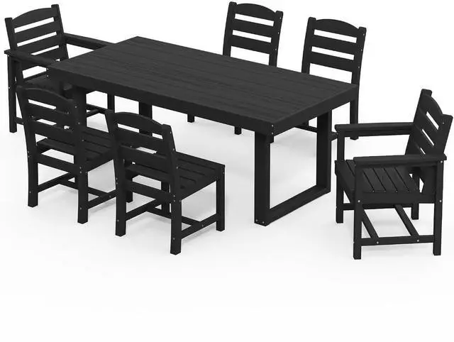 Main image of HDPE Outdoor Dining Set for 6, 67'' All Weather Patio Dining Table and Armless Chairs Set for Deck, Lawn, Black