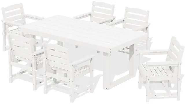 Main image of HDPE Outdoor Dining Set for 6, 67'' All Weather Patio Dining Table and Chairs Set for Deck, Lawn, White