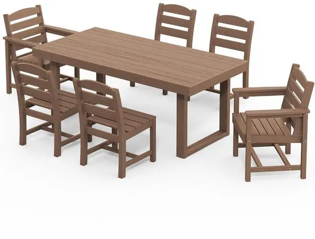 Main image of HDPE Outdoor Dining Set for 6, 67'' All Weather Patio Dining Table and Armless Chairs Set for Deck, Lawn, Brown