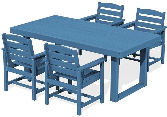 Main image of HDPE Outdoor Dining Set for 4, 67'' All Weather Patio Dining Table and Chairs Set for Deck, Lawn, Blue