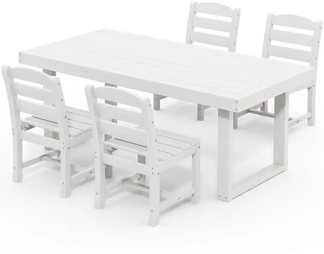 Main image of HDPE Outdoor Dining Set for 4, 67'' All Weather Patio Dining Table and Armless Chairs Set for Deck, Lawn, White
