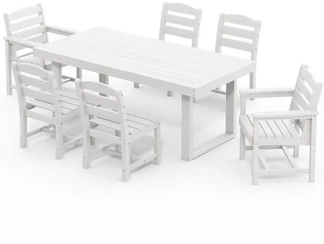 Main image of HDPE Outdoor Dining Set for 6, 67'' All Weather Patio Dining Table and Armless Chairs Set for Deck, Lawn, White