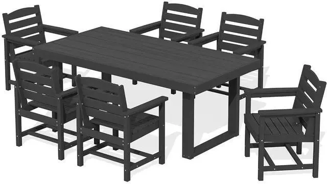 Main image of HDPE Outdoor Dining Set for 6, 67'' All Weather Patio Dining Table and Chairs Set for Deck, Lawn, Black