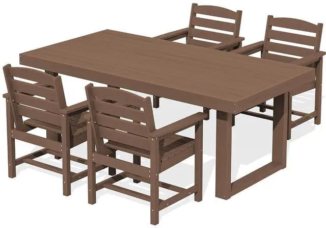 Main image of HDPE Outdoor Dining Set for 4, 67'' All Weather Patio Dining Table and Chairs Set for Deck, Lawn, Brown