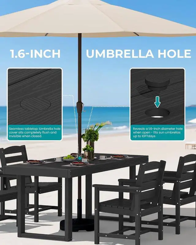 Alt view image 4 of 7 - HDPE Outdoor Dining Set for 4, 67'' All Weather Patio Dining Table and Chairs Set for Deck, Lawn, Black