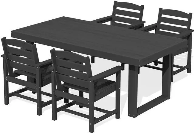 Main image of HDPE Outdoor Dining Set for 4, 67'' All Weather Patio Dining Table and Chairs Set for Deck, Lawn, Black