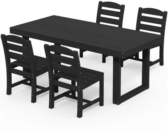 Main image of HDPE Outdoor Dining Set for 4, 67'' All Weather Patio Dining Table and Armless Chairs Set for Deck, Lawn, Black