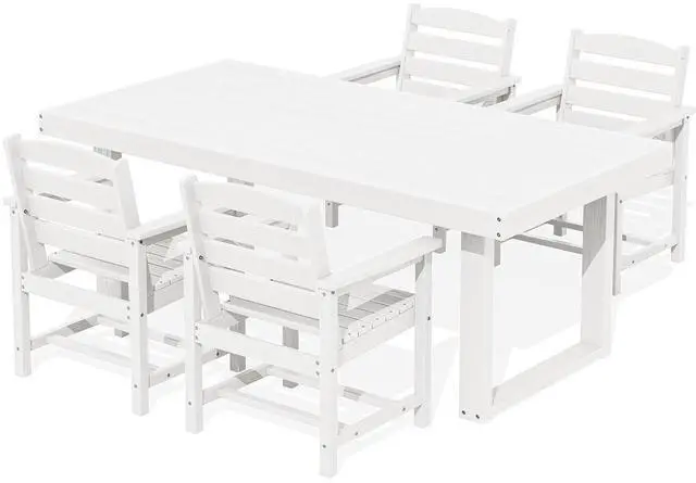 Main image of HDPE Outdoor Dining Set for 4, 67'' All Weather Patio Dining Table and Chairs Set for Deck, Lawn, White
