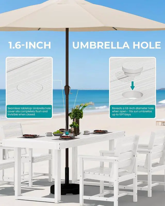 Alt view image 5 of 7 - HDPE Outdoor Dining Set for 4, 67'' All Weather Patio Dining Table and Chairs Set for Deck, Lawn, White