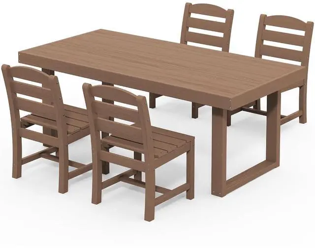 Main image of HDPE Outdoor Dining Set for 4, 67'' All Weather Patio Dining Table and Armless Chairs Set for Deck, Lawn, Brown