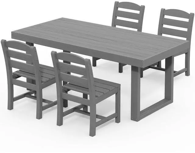 Main image of HDPE Outdoor Dining Set for 4, 67'' All Weather Patio Dining Table and Armless Chairs Set for Deck, Lawn, Gray