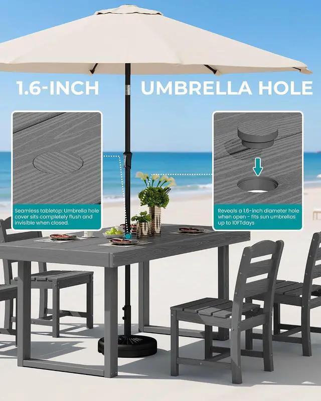 Alt view image 5 of 7 - HDPE Outdoor Dining Set for 4, 67'' All Weather Patio Dining Table and Armless Chairs Set for Deck, Lawn, Gray